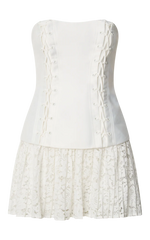 Emerie Mini Dress - Strapless Drop Waist Pleated Dress in Cream