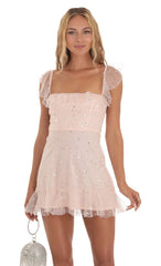 Celosia Sequin Shimmer Ruffle Dress in Pink