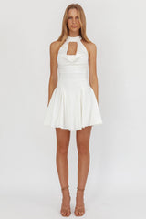 Charlene Cowl Halterneck Mini Dress White