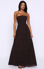Bittersweet Babe Strapless Broderie Maxi Dress Chocolate