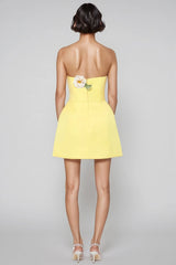 Rex Yellow Applique Floral Bustier Mini Dress