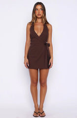 Office Hours Linen Mini Dress Chocolate