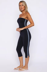 Pocket Rocket Capri Jumpsuit Navy/Blue Stripe