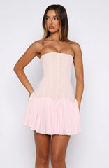 Following My Heart Strapless Mesh Mini Dress Baby Pink